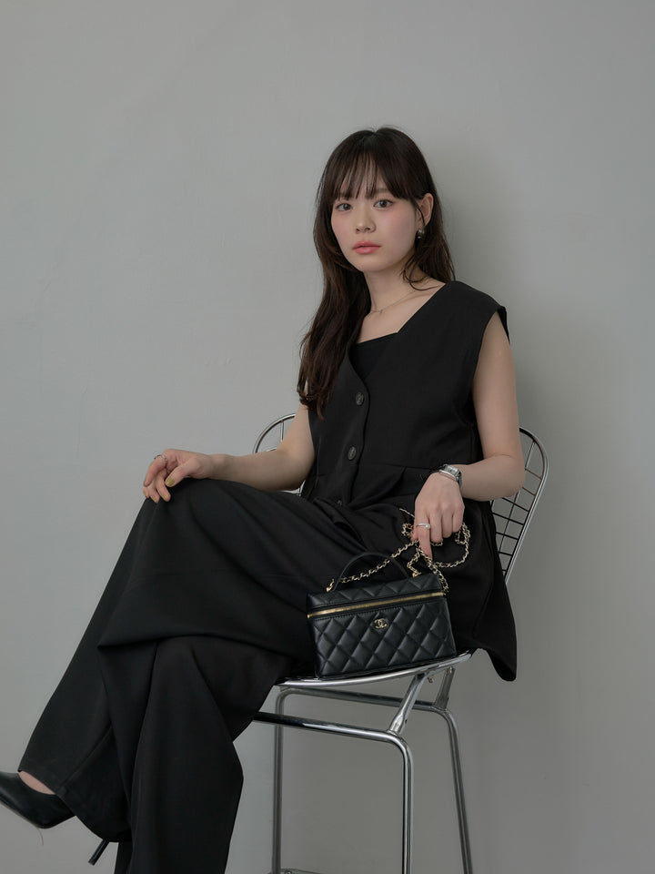 【SET】ツイルタックベスト+ウエスト配色ツイルパンツ(2set)