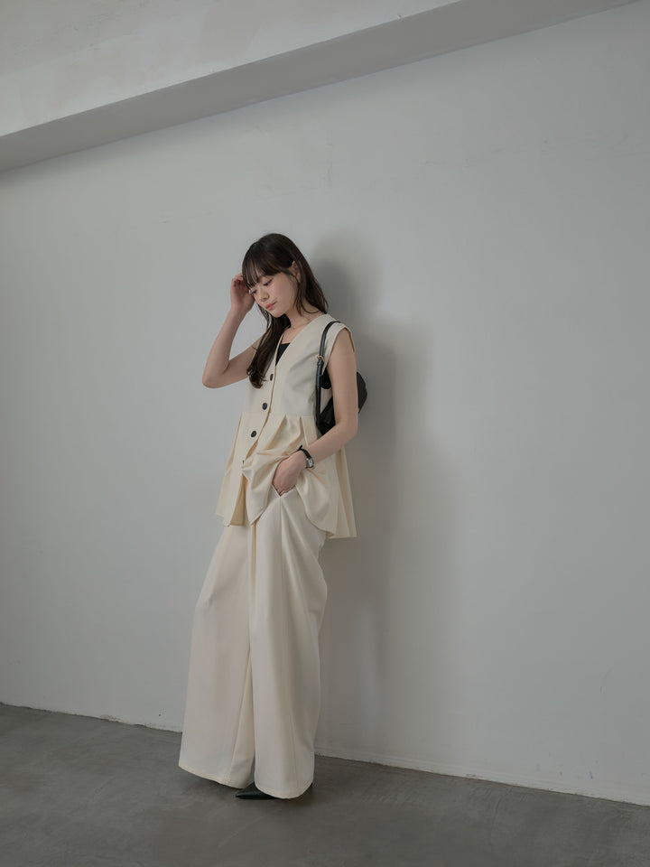 【SET】ツイルタックベスト+ウエスト配色ツイルパンツ(2set)