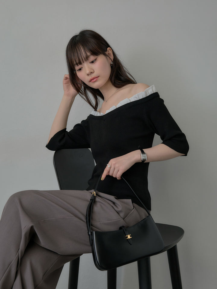 フリルドッキング5部丈オフショルトップス