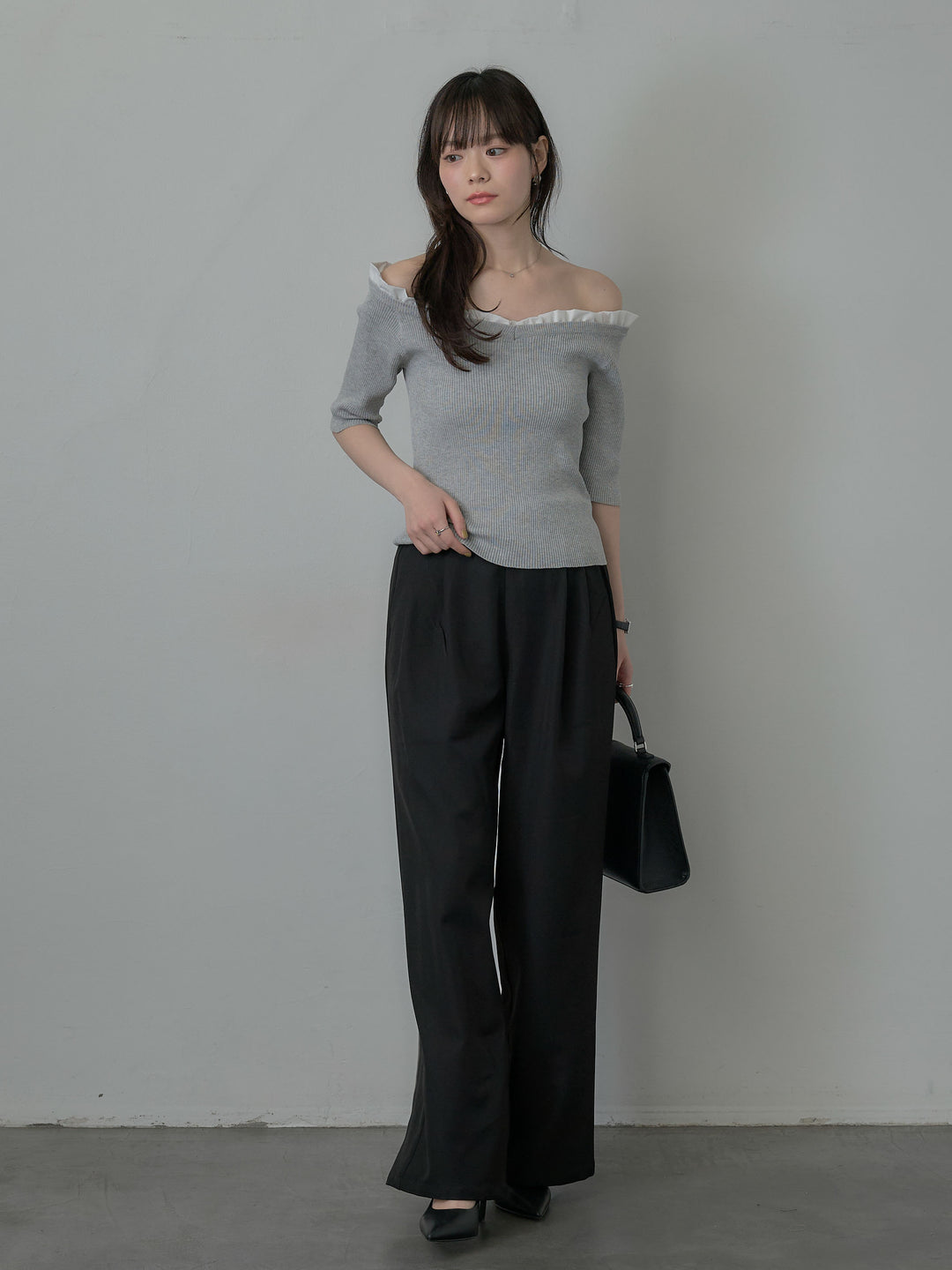 フリルドッキング5部丈オフショルトップス