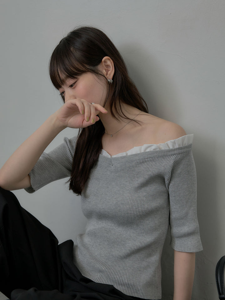 フリルドッキング5部丈オフショルトップス