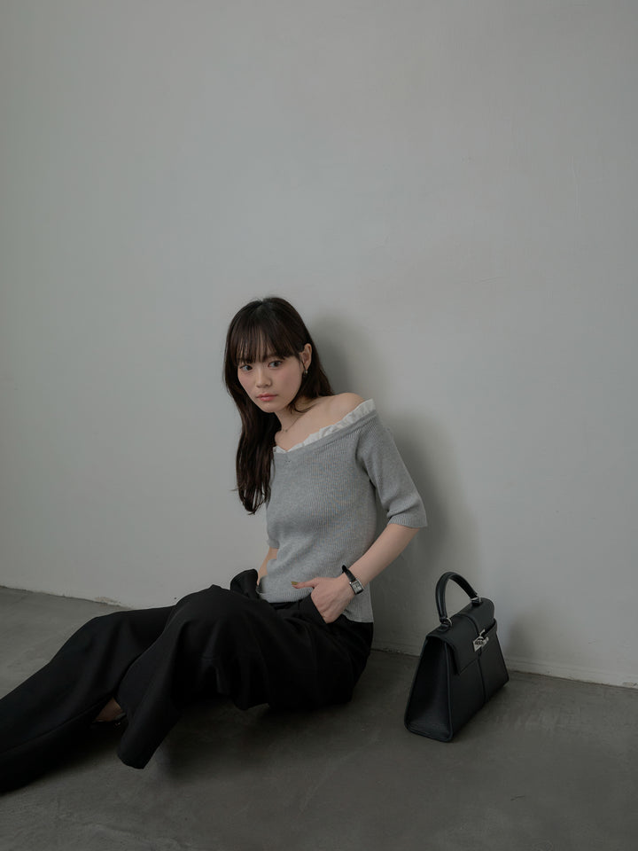 フリルドッキング5部丈オフショルトップス