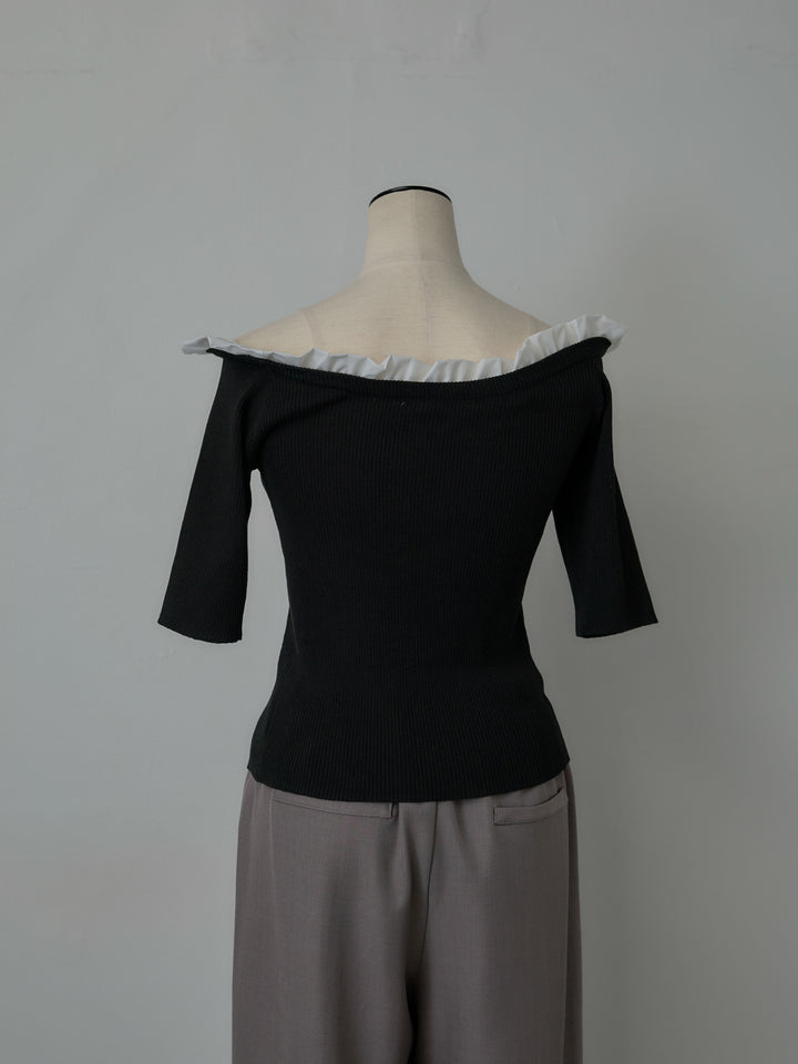 フリルドッキング5部丈オフショルトップス