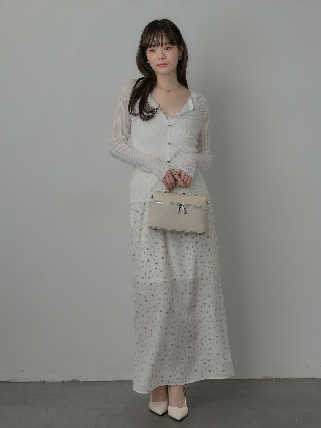 シアーリブカーディガン&レースキャミソールSET