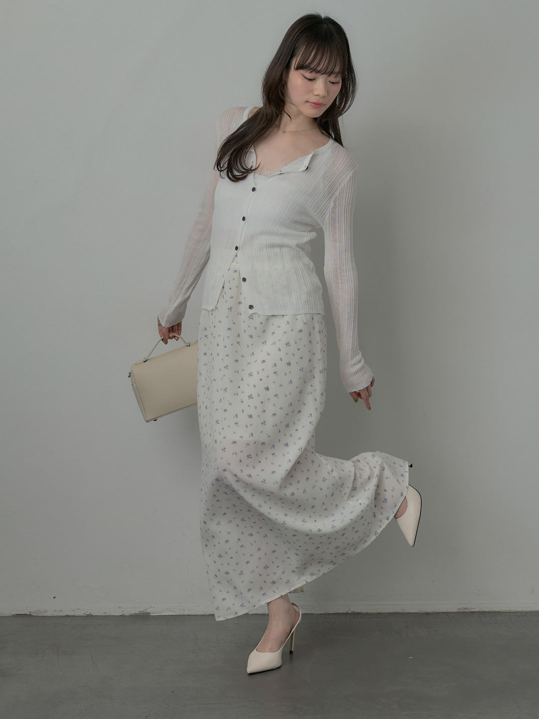 シアーリブカーディガン&レースキャミソールSET