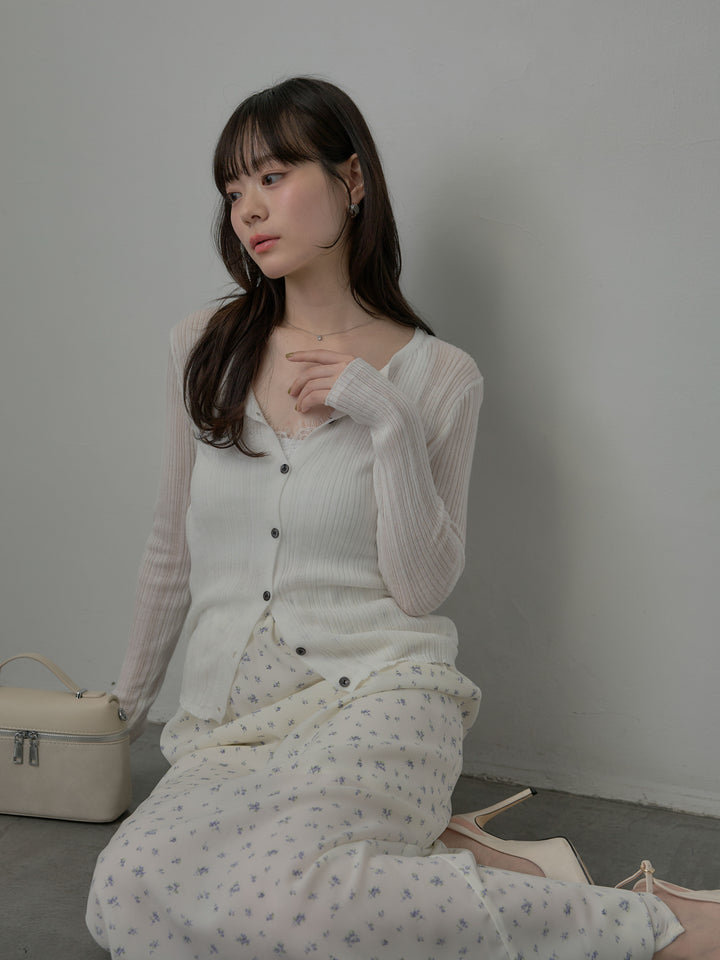 シアーリブカーディガン&レースキャミソールSET