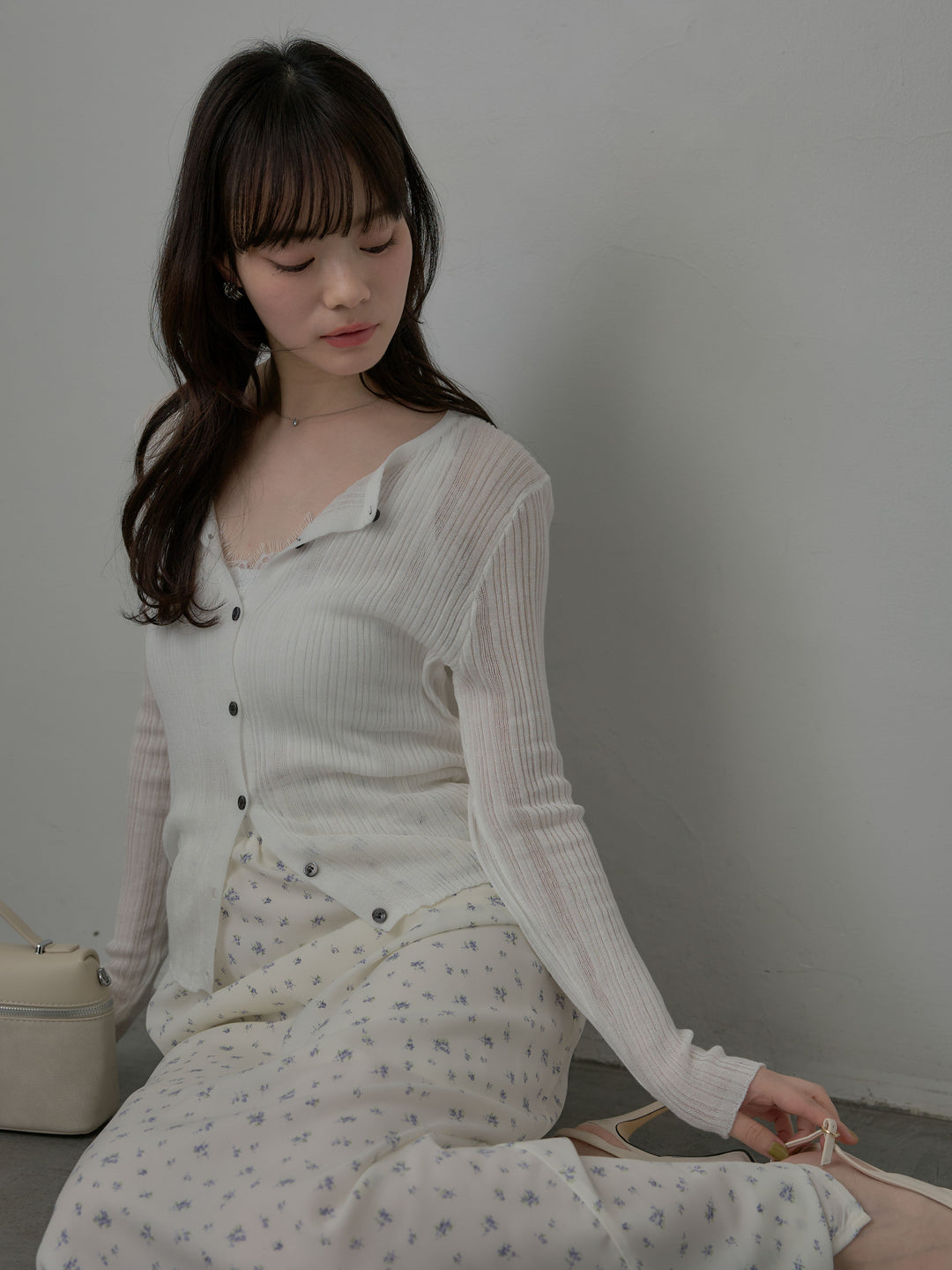 シアーリブカーディガン&レースキャミソールSET