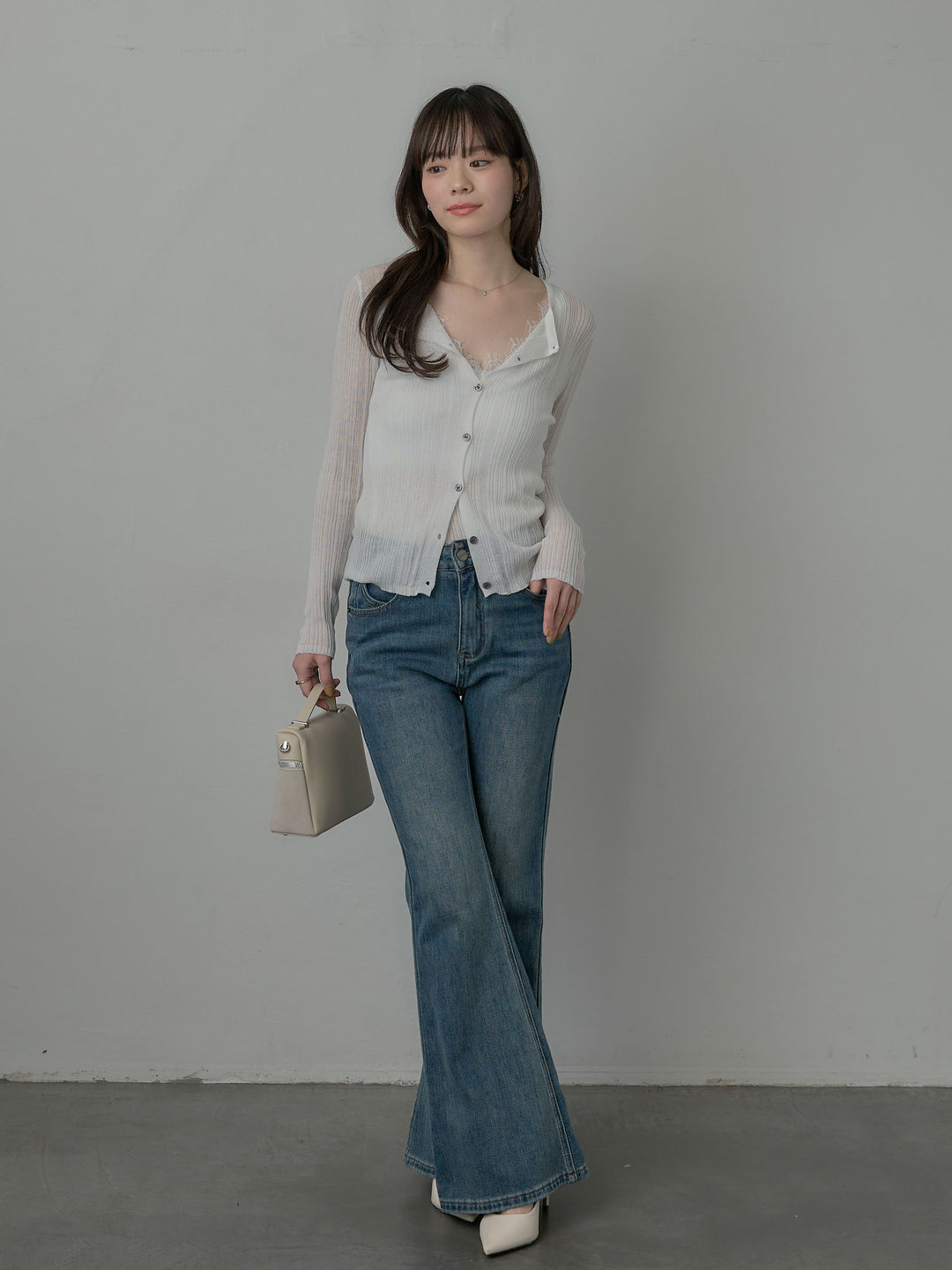 シアーリブカーディガン&レースキャミソールSET