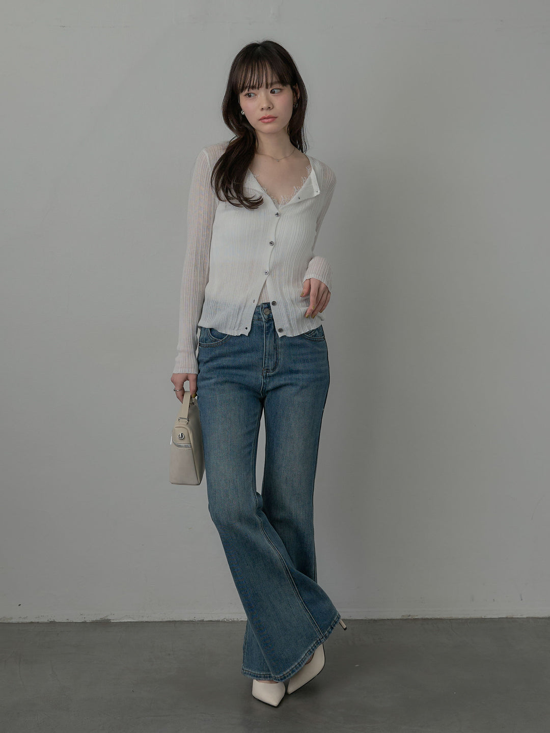 シアーリブカーディガン&レースキャミソールSET