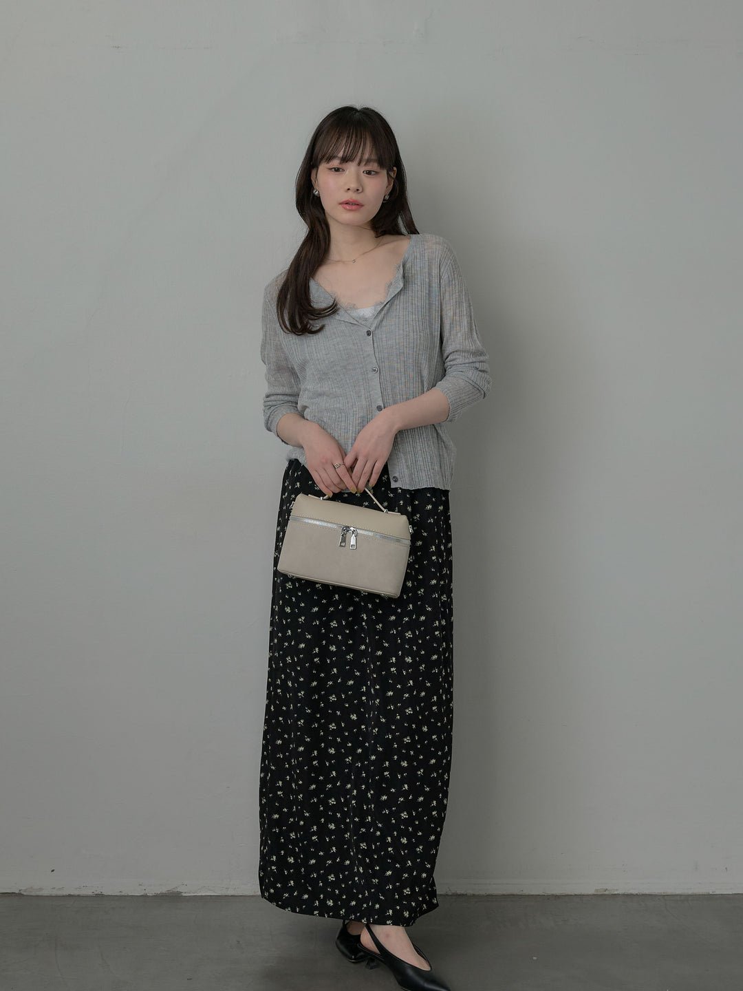 シアーリブカーディガン&レースキャミソールSET