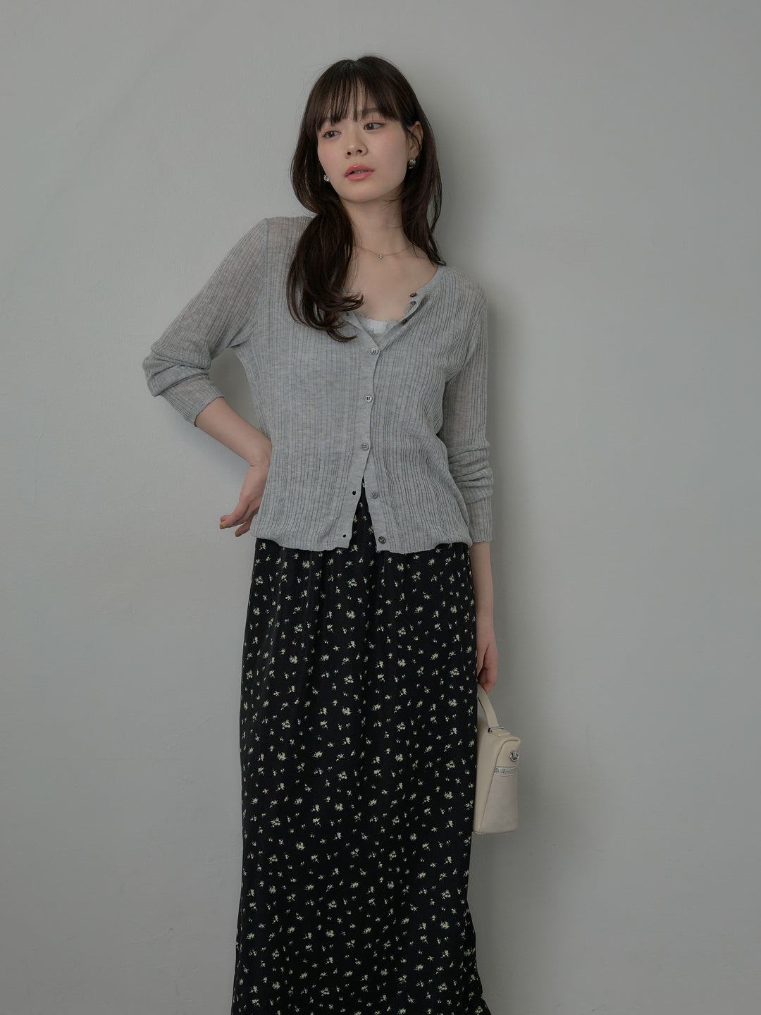 シアーリブカーディガン&レースキャミソールSET