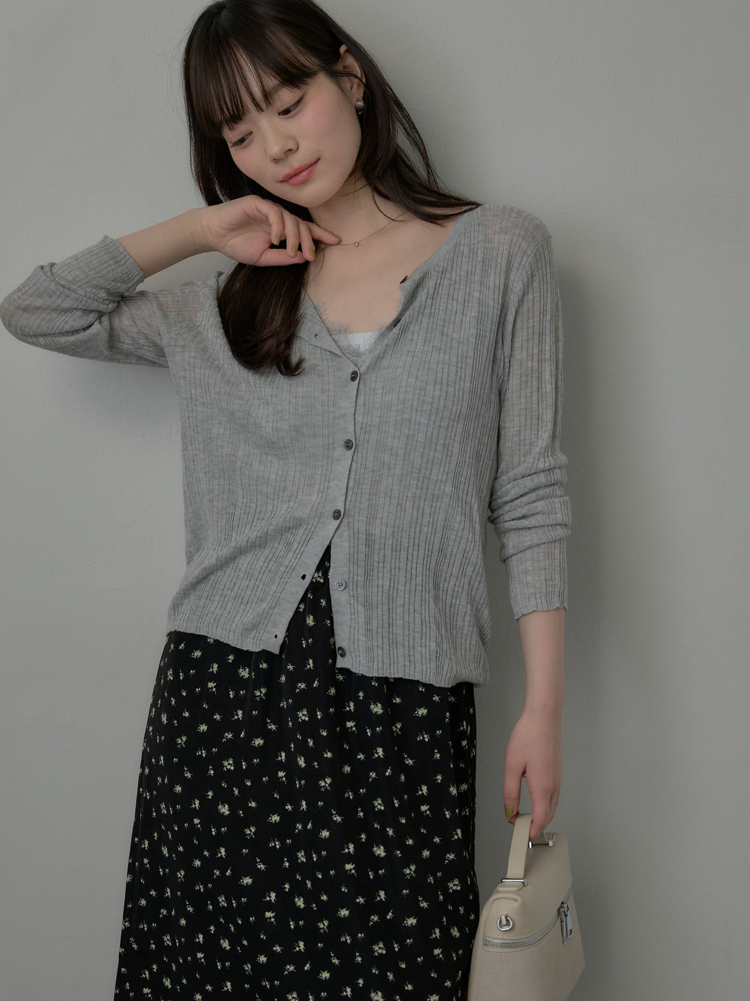 シアーリブカーディガン&レースキャミソールSET