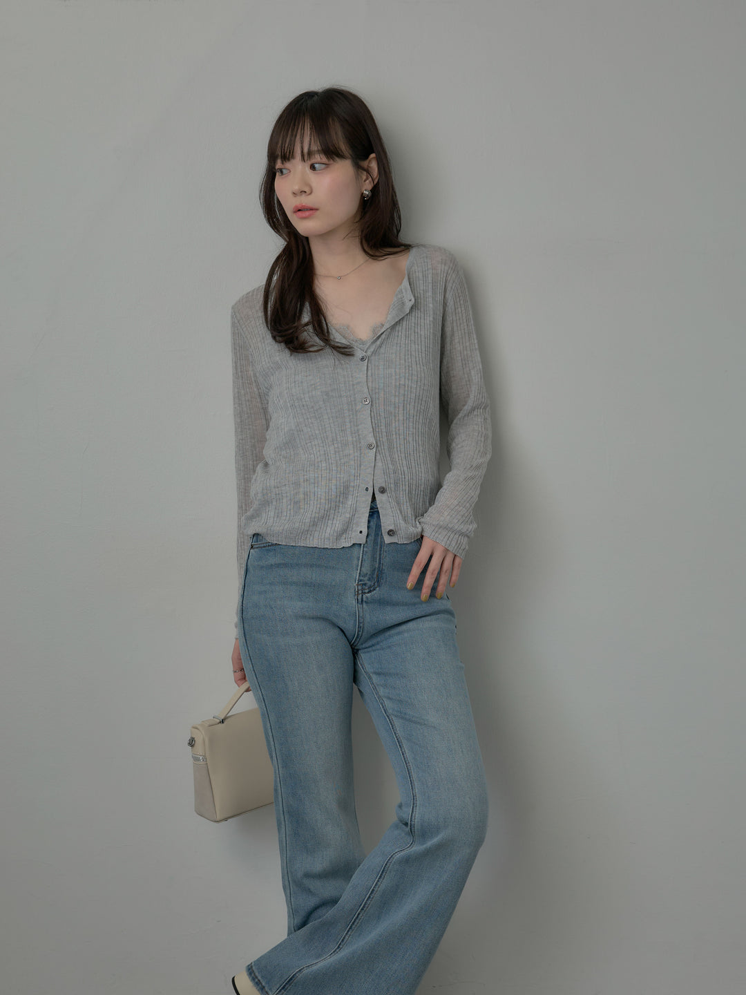 シアーリブカーディガン&レースキャミソールSET