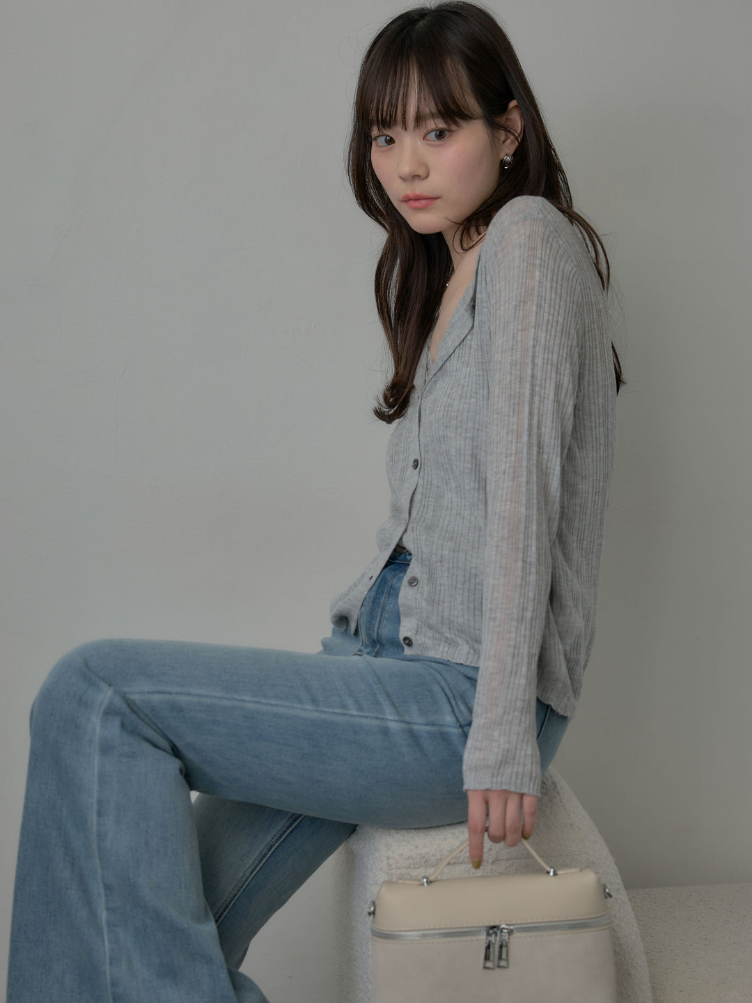 シアーリブカーディガン&レースキャミソールSET