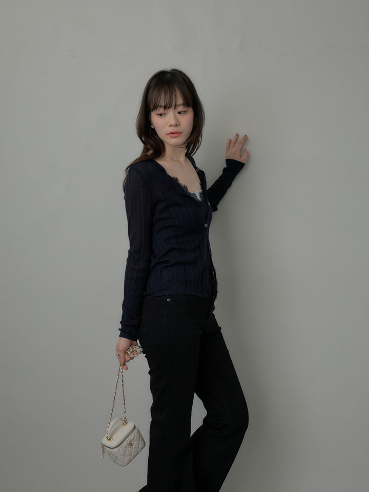 シアーリブカーディガン&レースキャミソールSET