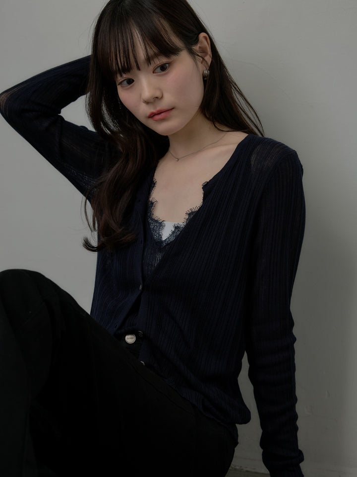 シアーリブカーディガン&レースキャミソールSET