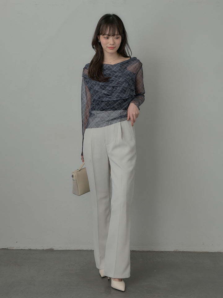 シアーチェックドレープトップス