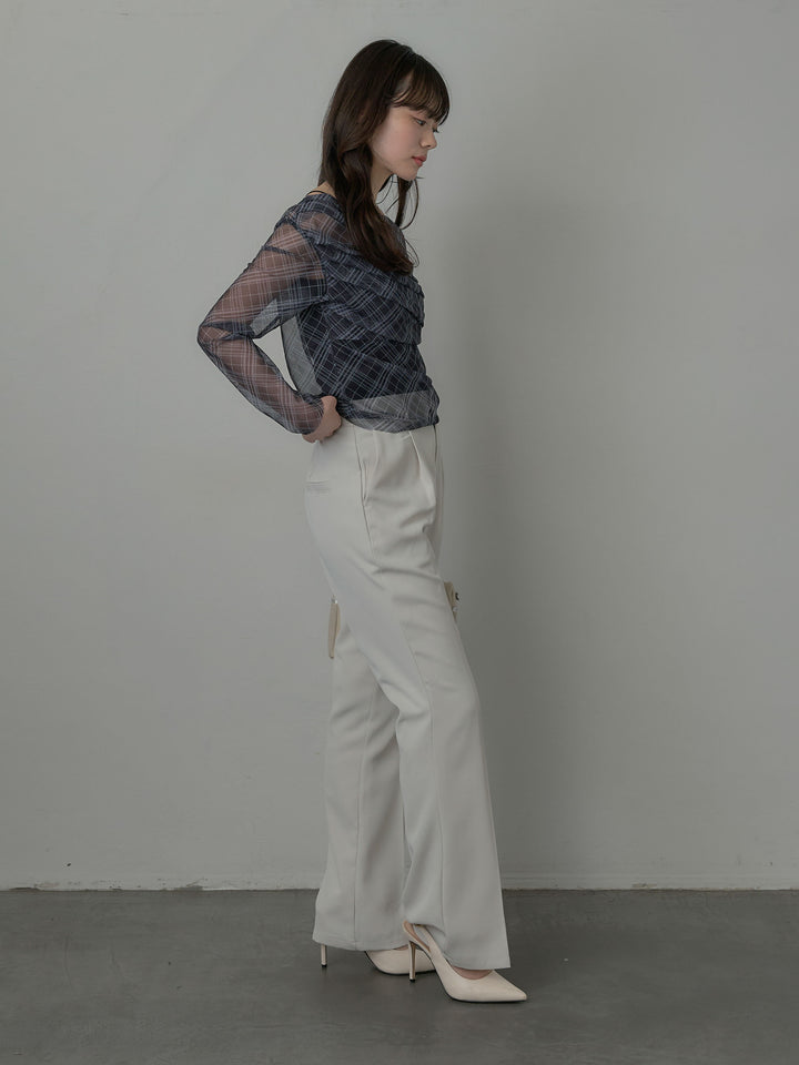 シアーチェックドレープトップス