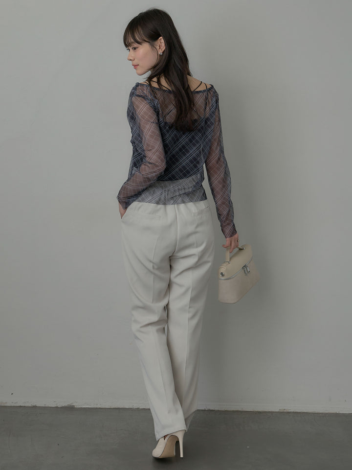 シアーチェックドレープトップス