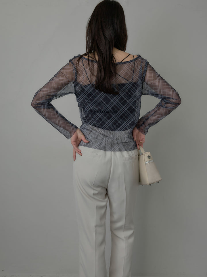 シアーチェックドレープトップス