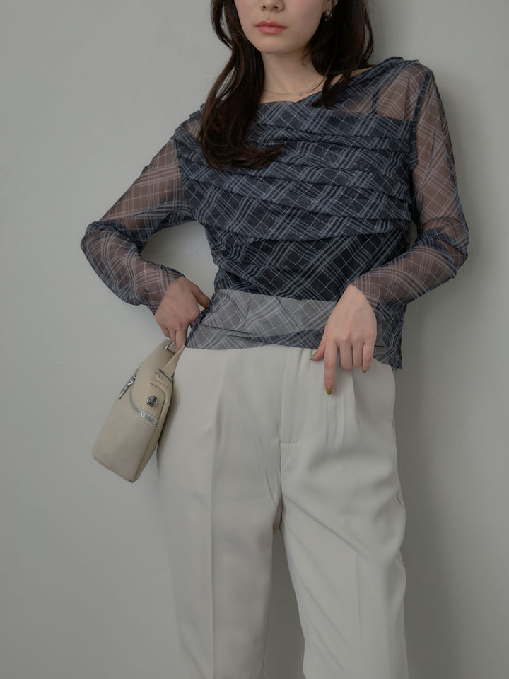シアーチェックドレープトップス