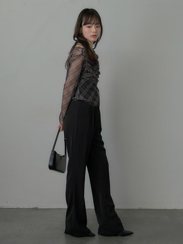 シアーチェックドレープトップス