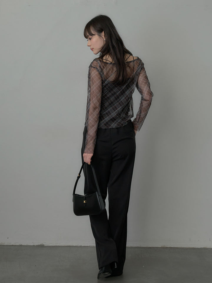 シアーチェックドレープトップス