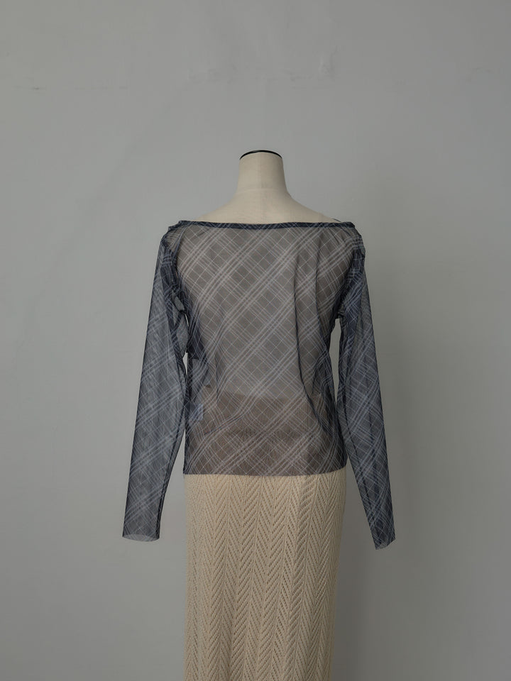 シアーチェックドレープトップス