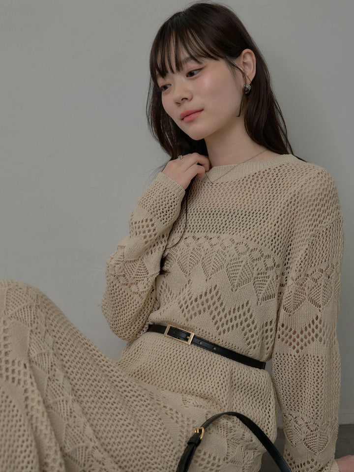 透かし編みロングワンピース(インナーキャミワンピ付き)