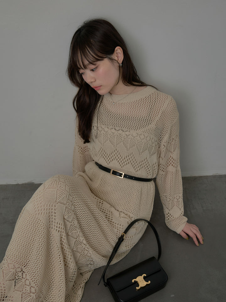 透かし編みロングワンピース(インナーキャミワンピ付き)