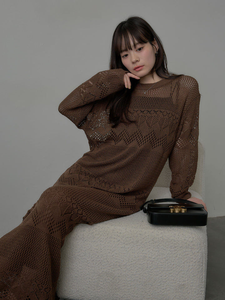 透かし編みロングワンピース(インナーキャミワンピ付き)