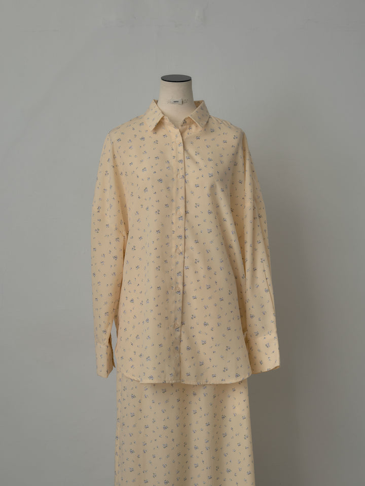 小花柄サテンオーバーシャツ