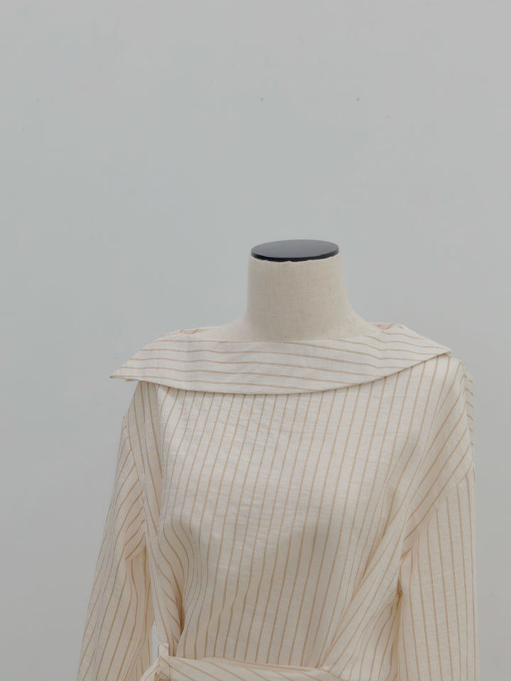 フロントラップデザインストライプシャツトップス