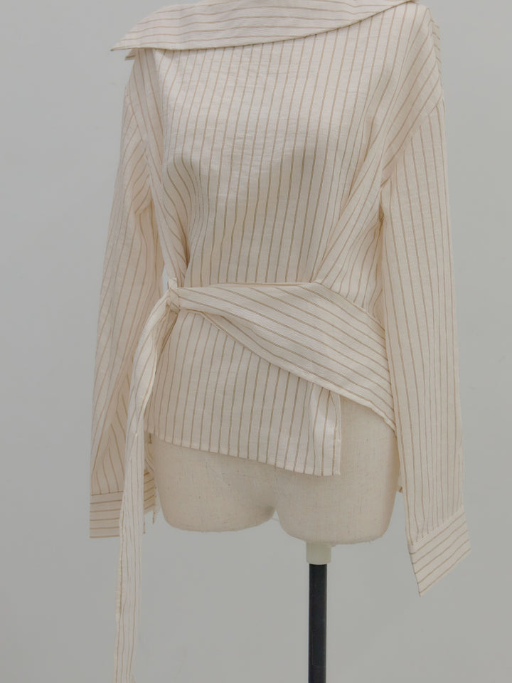 フロントラップデザインストライプシャツトップス