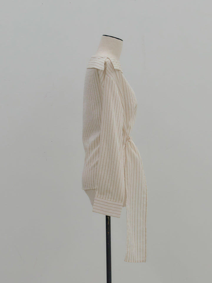 フロントラップデザインストライプシャツトップス