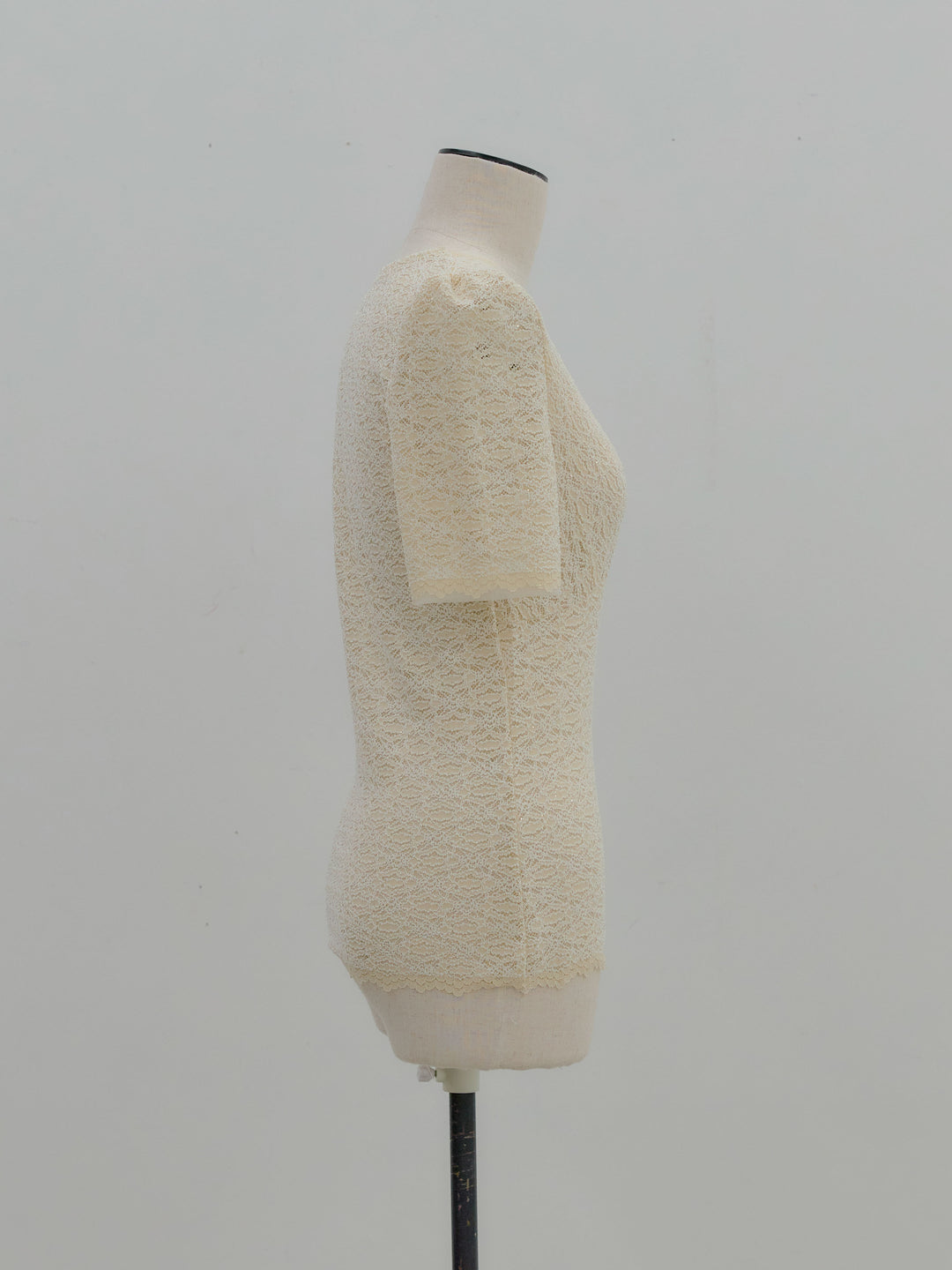 チュールレイヤードグリッターレースパフスリーブトップス