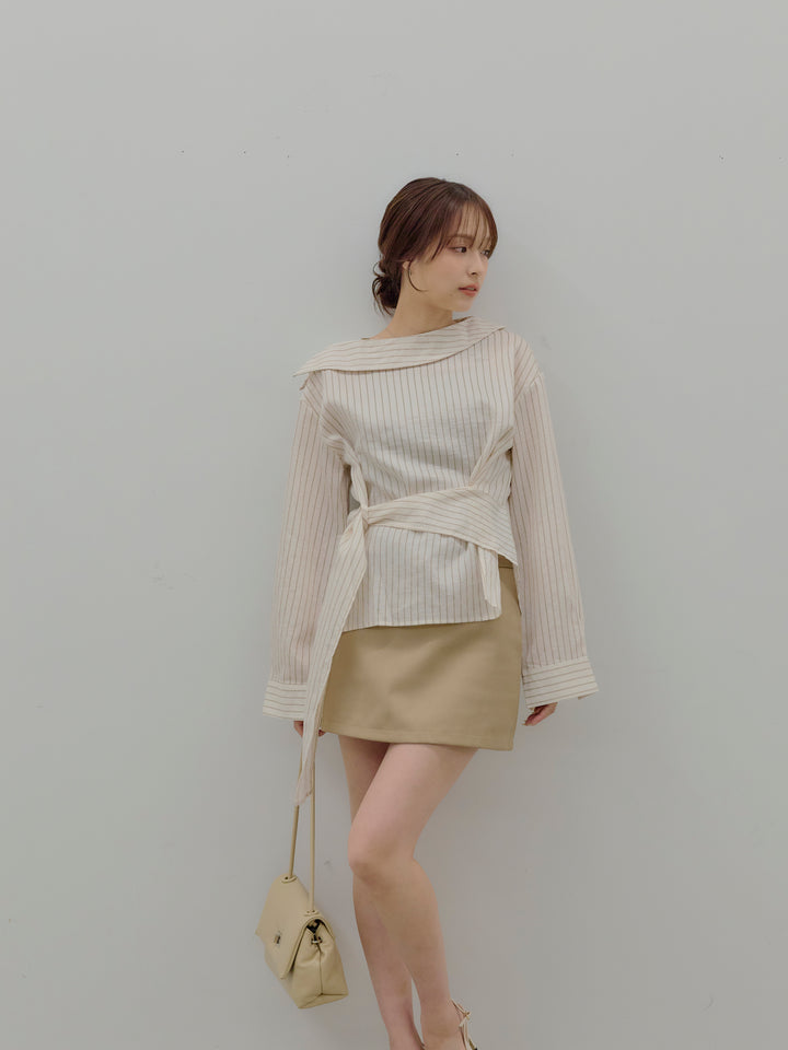 フロントラップデザインストライプシャツトップス