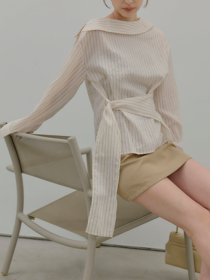 フロントラップデザインストライプシャツトップス