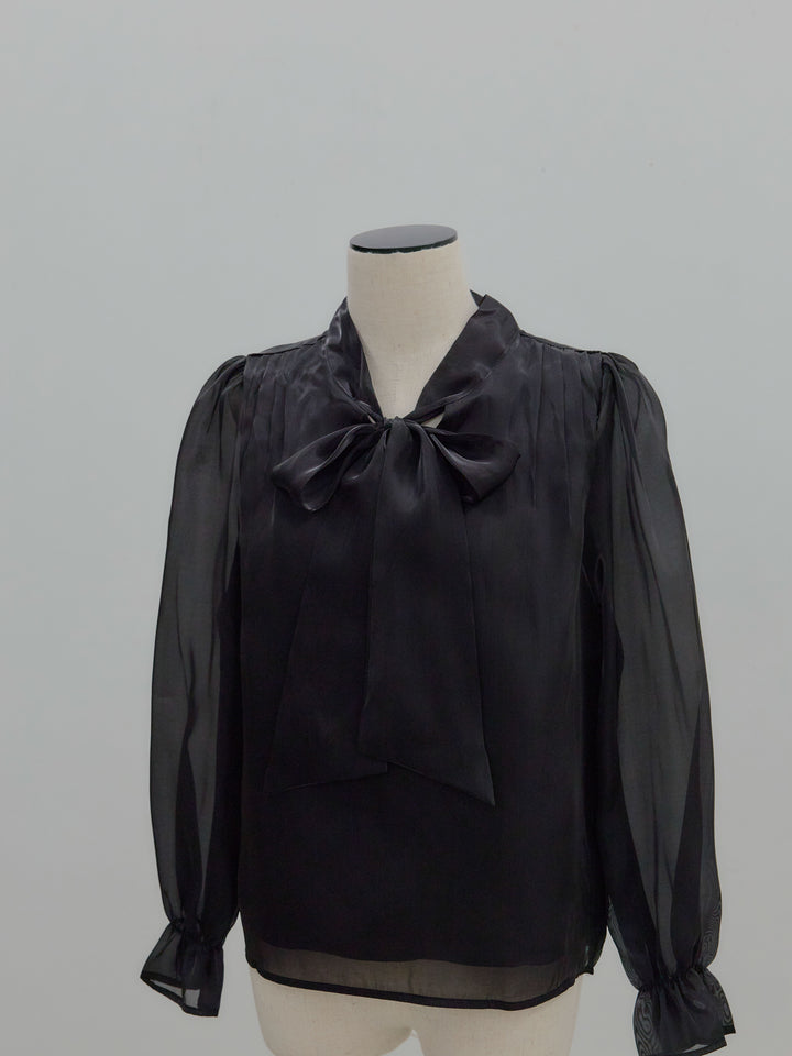 グロッシーオーガンジーボウタイブラウス