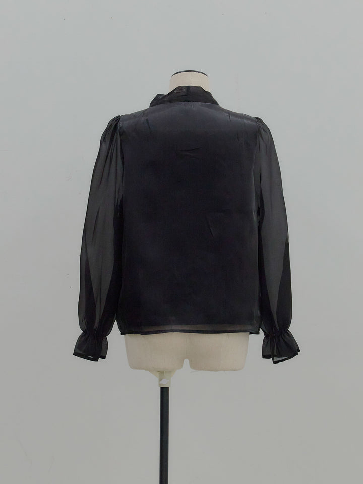 グロッシーオーガンジーボウタイブラウス