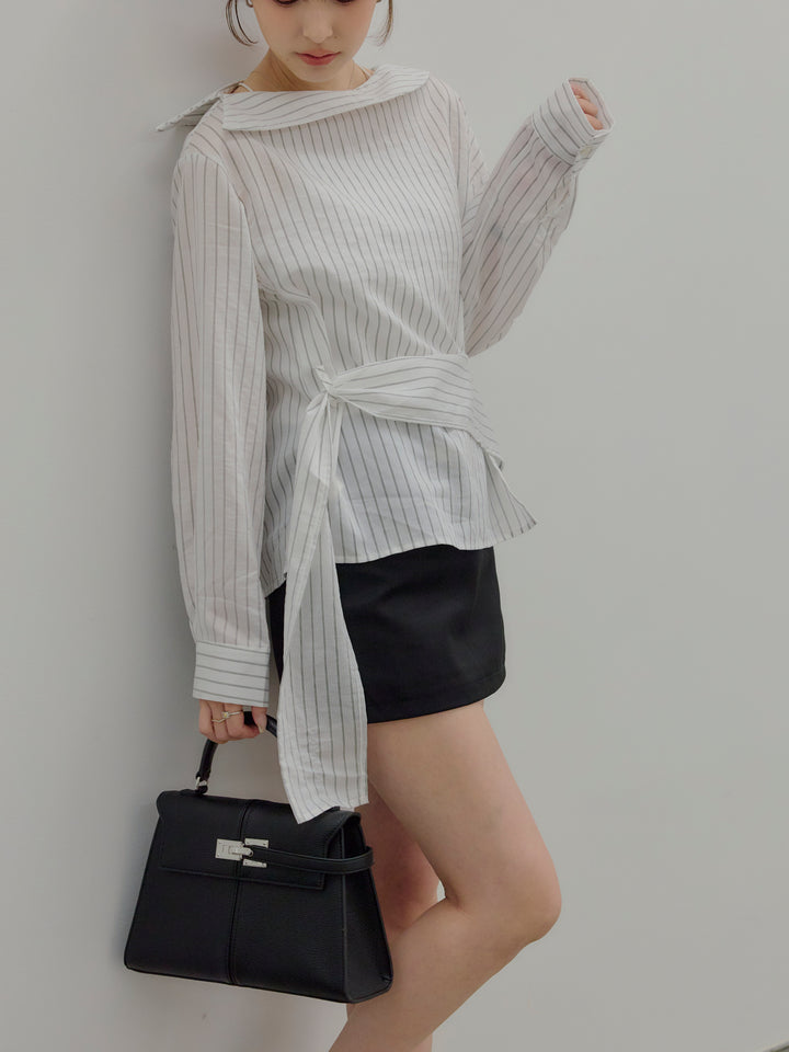 フロントラップデザインストライプシャツトップス