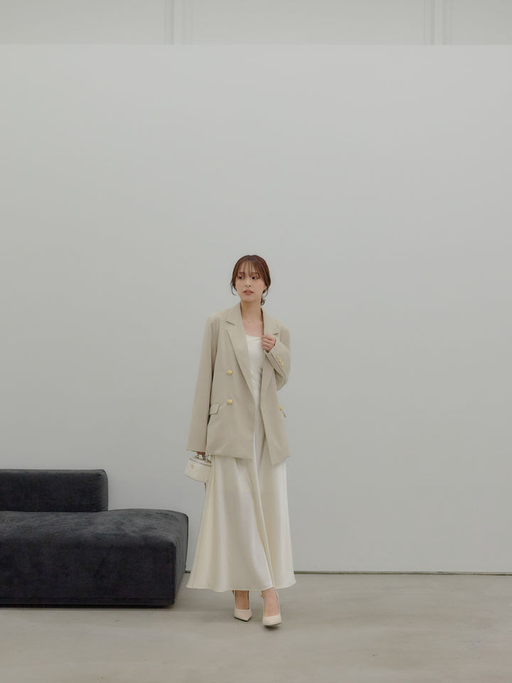 【SET】ゴールドボタンテーラードジャケット+【Essential】Back open satin camisole dress(2set)
