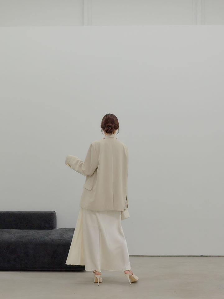 【SET】ゴールドボタンテーラードジャケット+【Essential】Back open satin camisole dress(2set)