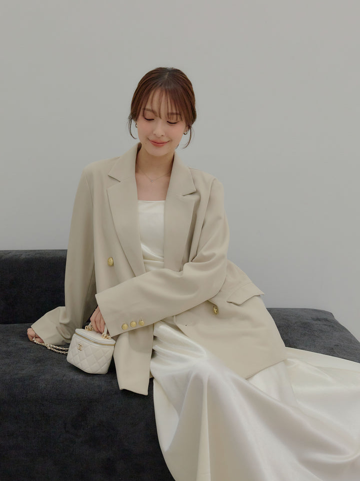 【SET】ゴールドボタンテーラードジャケット+【Essential】Back open satin camisole dress(2set)