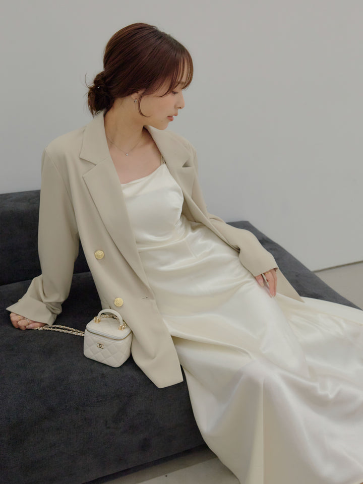 【SET】ゴールドボタンテーラードジャケット+【Essential】Back open satin camisole dress(2set)