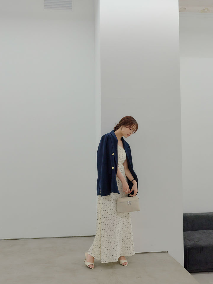 【SET】ゴールドボタンテーラードジャケット+【Essential】Back open satin camisole dress(2set)