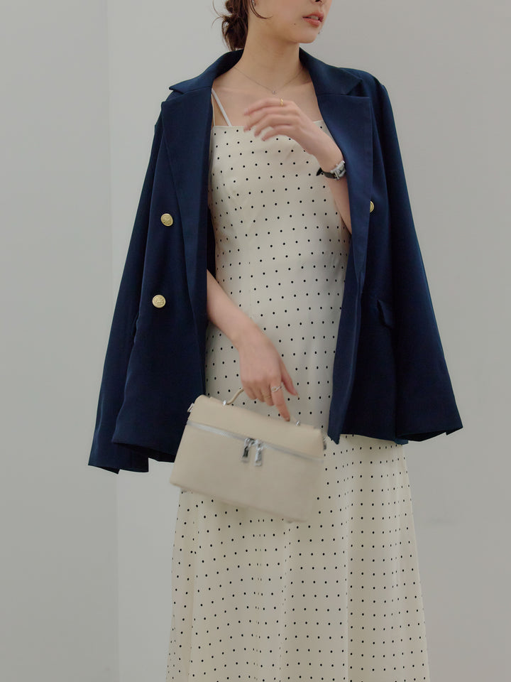 【SET】ゴールドボタンテーラードジャケット+【Essential】Back open satin camisole dress(2set)