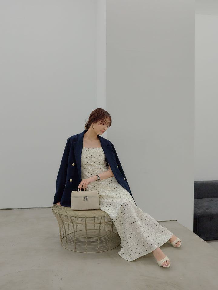 【SET】ゴールドボタンテーラードジャケット+【Essential】Back open satin camisole dress(2set)