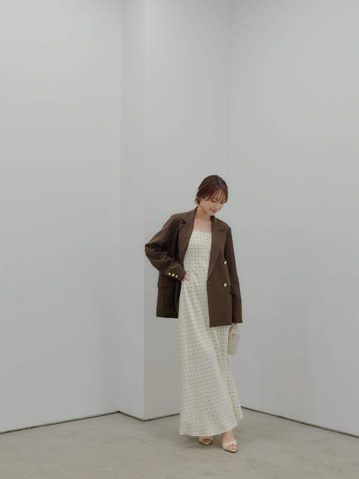 【SET】ゴールドボタンテーラードジャケット+【Essential】Back open satin camisole dress(2set)