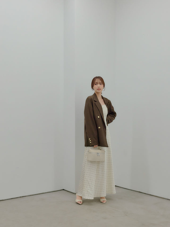 【SET】ゴールドボタンテーラードジャケット+【Essential】Back open satin camisole dress(2set)